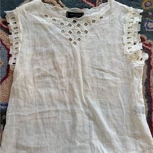 Max Studio White Lace Trim Top